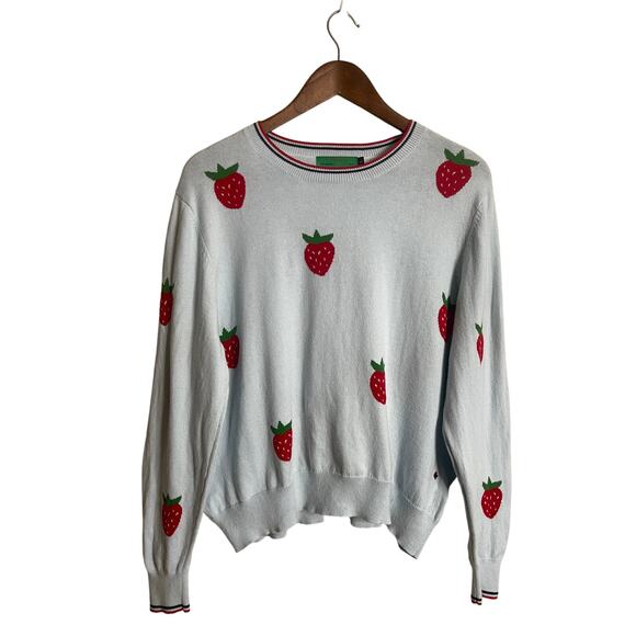 Clare V. Classic Strawberry Sweater Cotton Cashmere Womans Large - Picture 2 of 11